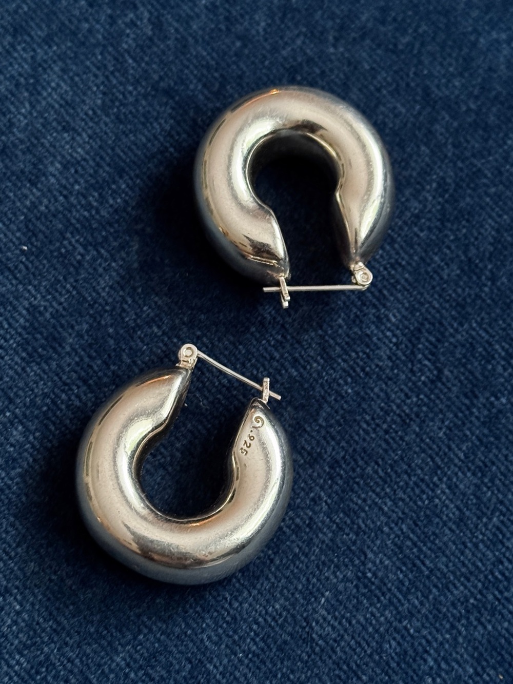 Chunky 925 Sterling Silver Puffy Hoop Earrings